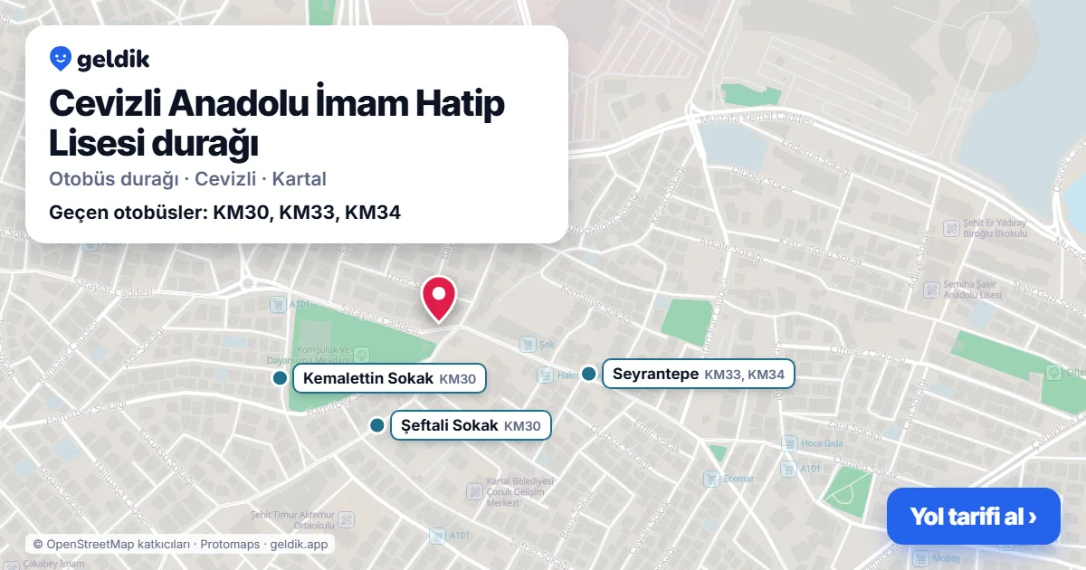 Cevizli Anadolu İmam Hatip Lisesi otobüs durağı haritada: konumu ve yakındaki duraklar