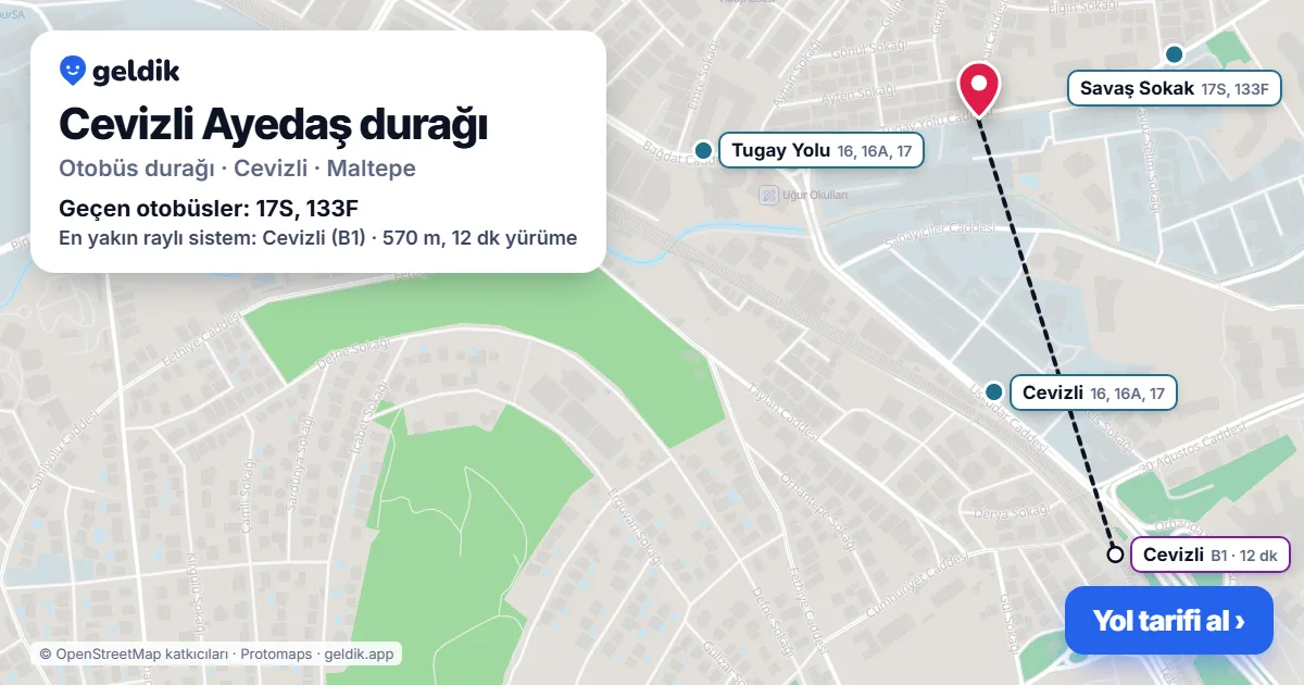 Cevizli Ayedaş otobüs durağı haritada: konumu ve yakındaki duraklar