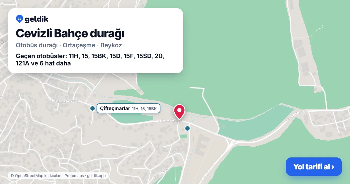 Cevizli Bahçe otobüs durağı haritada: konumu ve yakındaki duraklar