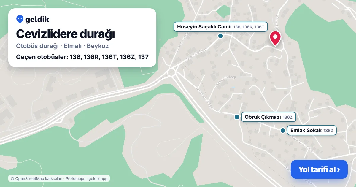 Cevizlidere otobüs durağı haritada: konumu ve yakındaki duraklar
