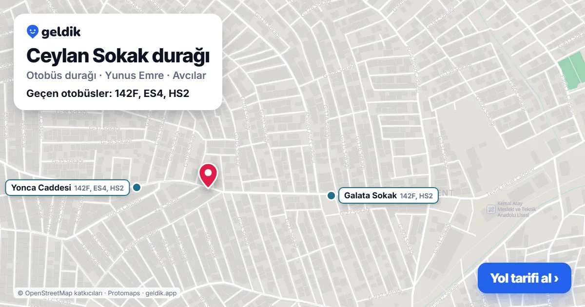 Ceylan Sokak otobüs durağı haritada: konumu ve yakındaki duraklar