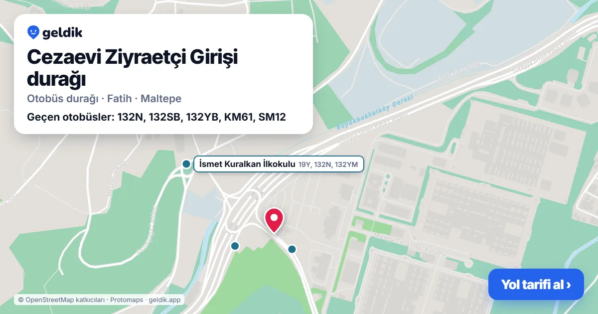 Cezaevi Ziyraetçi Girişi otobüs durağı haritada: konumu ve yakındaki duraklar