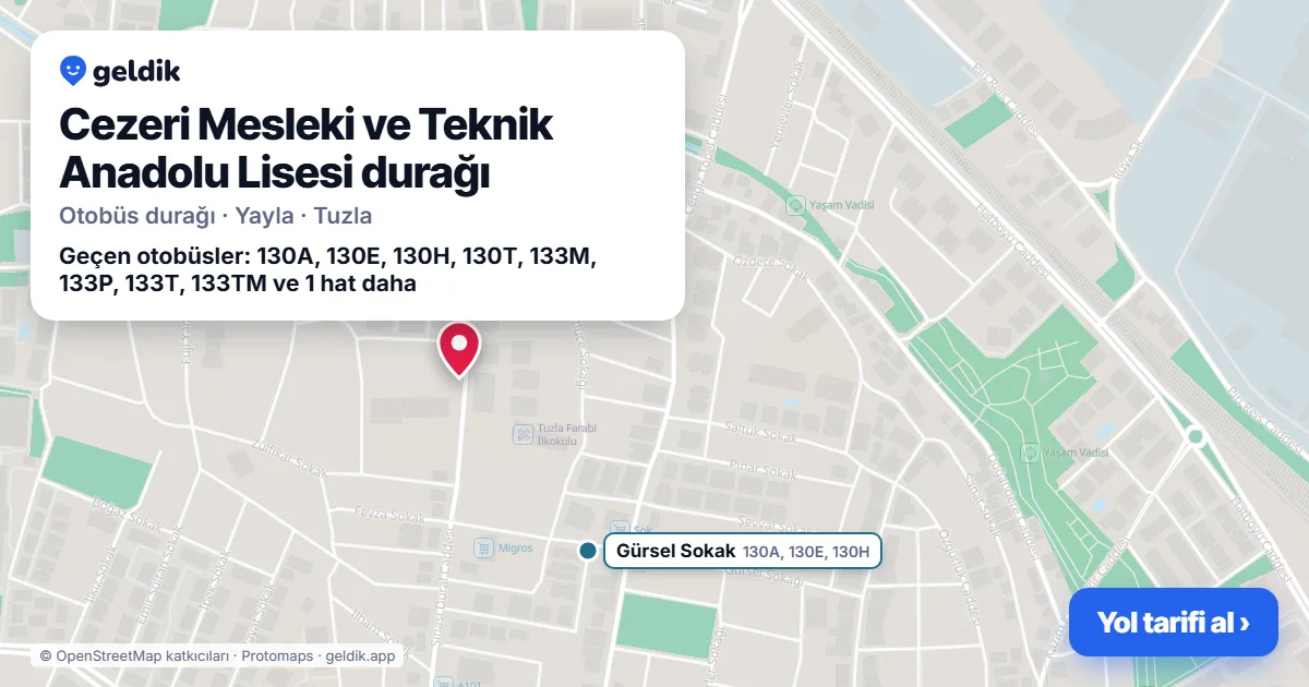 Cezeri Mesleki ve Teknik Anadolu Lisesi otobüs durağı haritada: konumu ve yakındaki duraklar