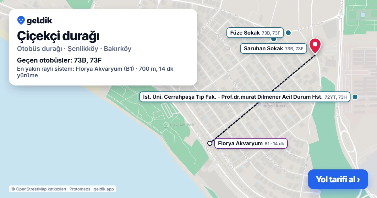 Çiçekçi otobüs durağı haritada: konumu ve yakındaki duraklar