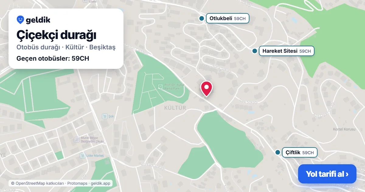Çiçekçi otobüs durağı haritada: konumu ve yakındaki duraklar