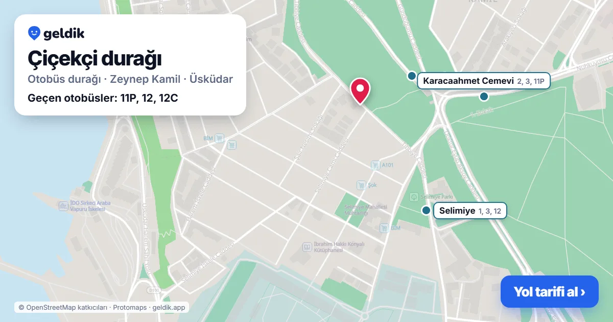 Çiçekçi otobüs durağı haritada: konumu ve yakındaki duraklar