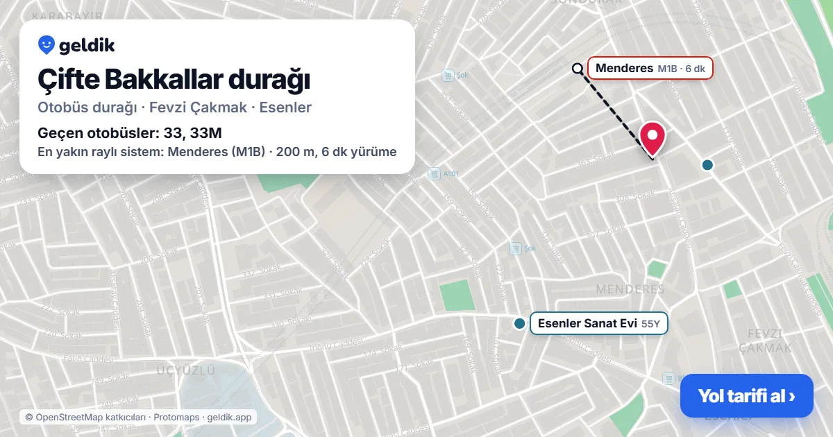 Çifte Bakkallar otobüs durağı haritada: konumu ve yakındaki duraklar