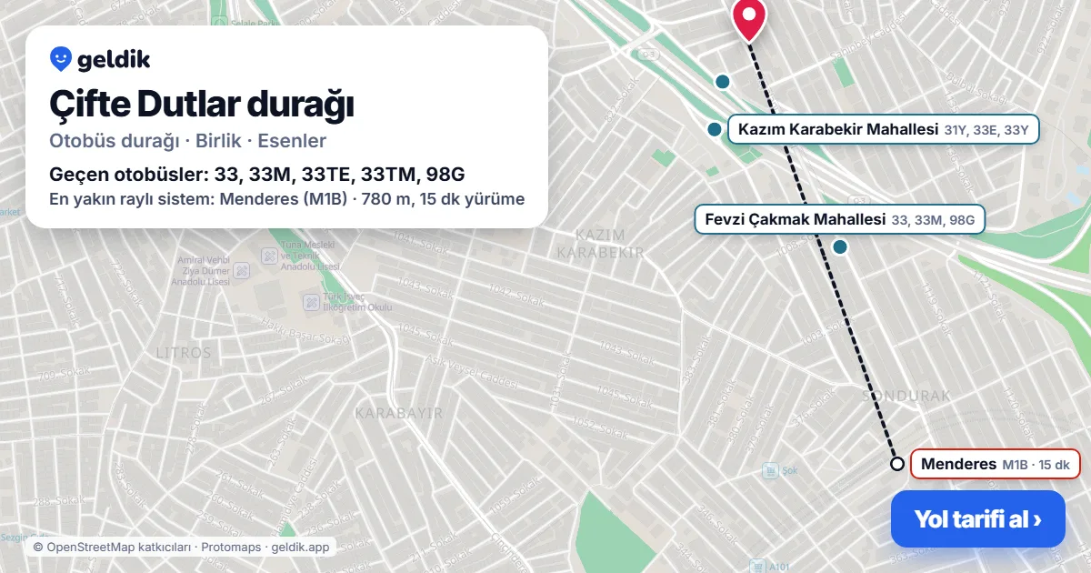 Çifte Dutlar otobüs durağı haritada: konumu ve yakındaki duraklar