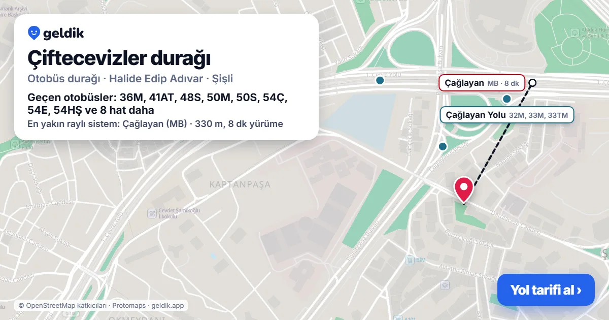 Çiftecevizler otobüs durağı haritada: konumu ve yakındaki duraklar