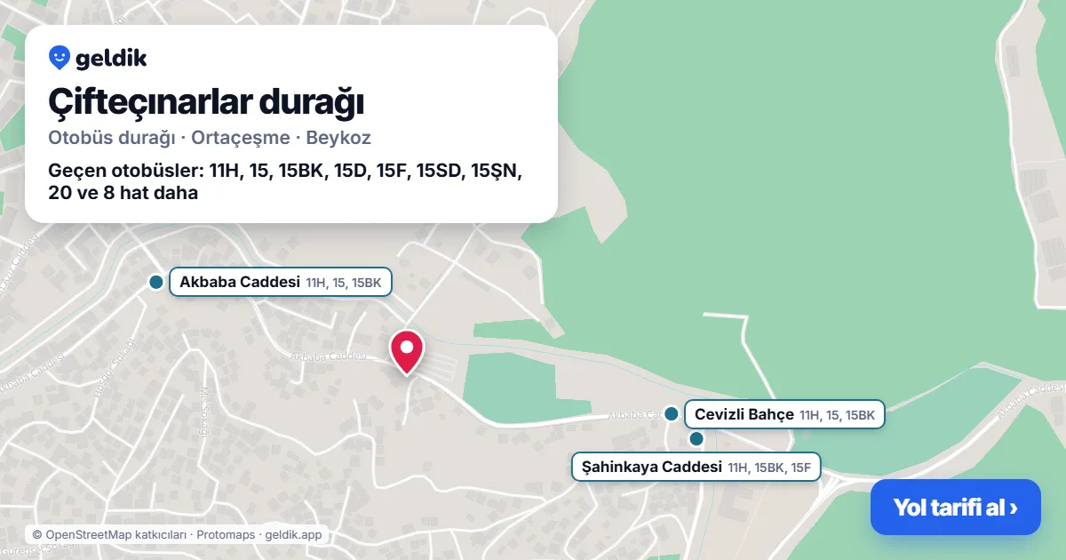 Çifteçınarlar otobüs durağı haritada: konumu ve yakındaki duraklar
