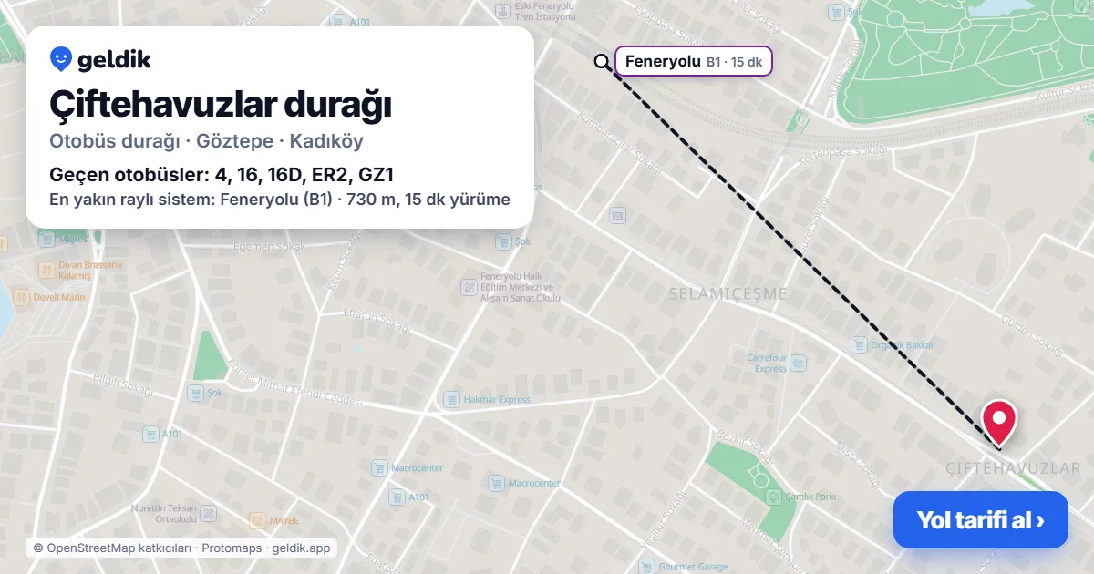 Çiftehavuzlar otobüs durağı haritada: konumu ve yakındaki duraklar