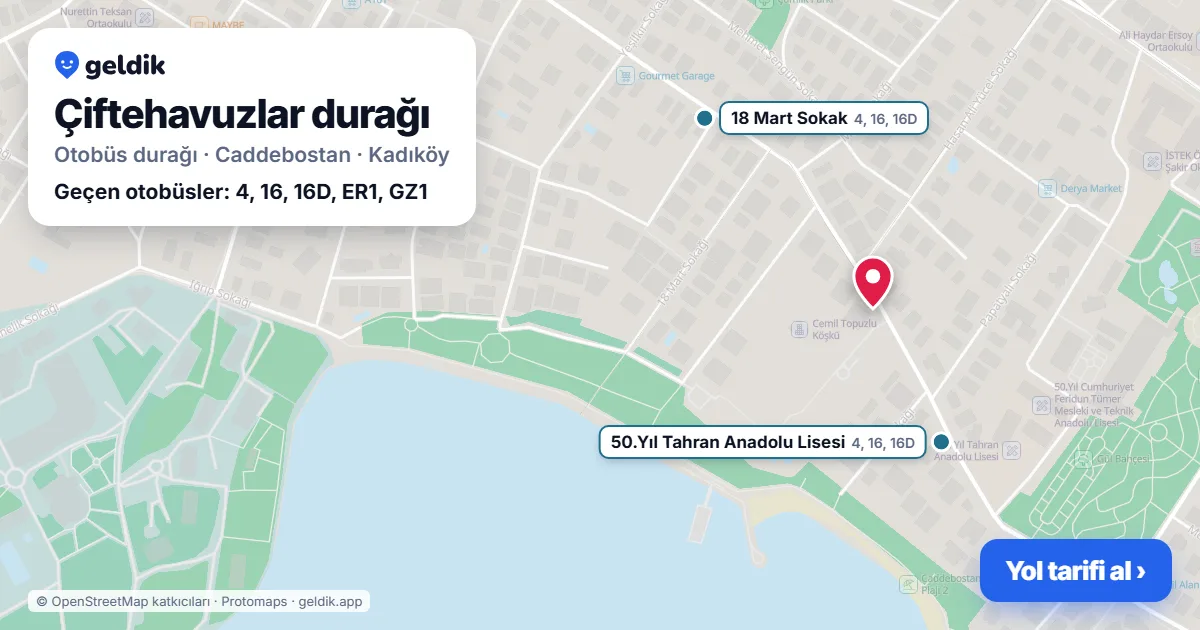 Çiftehavuzlar otobüs durağı haritada: konumu ve yakındaki duraklar