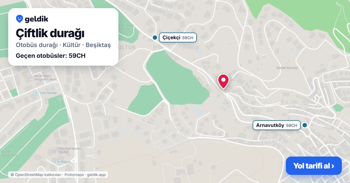 Çiftlik otobüs durağı haritada: konumu ve yakındaki duraklar