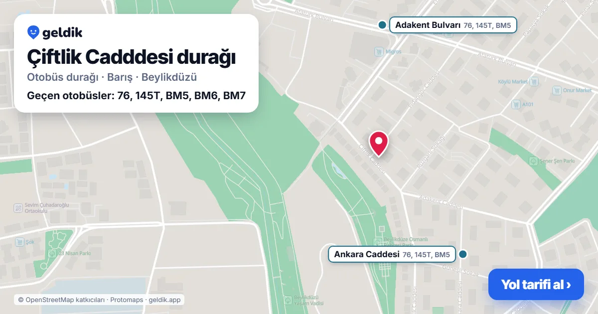 Çiftlik Cadddesi otobüs durağı haritada: konumu ve yakındaki duraklar