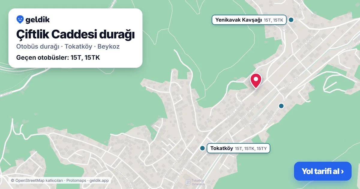 Çiftlik Caddesi otobüs durağı haritada: konumu ve yakındaki duraklar