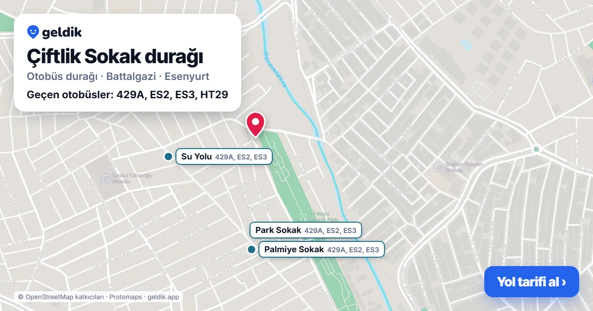 Çiftlik Sokak otobüs durağı haritada: konumu ve yakındaki duraklar