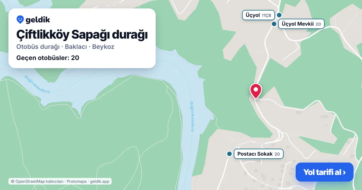 Çiftlikköy Sapağı otobüs durağı haritada: konumu ve yakındaki duraklar