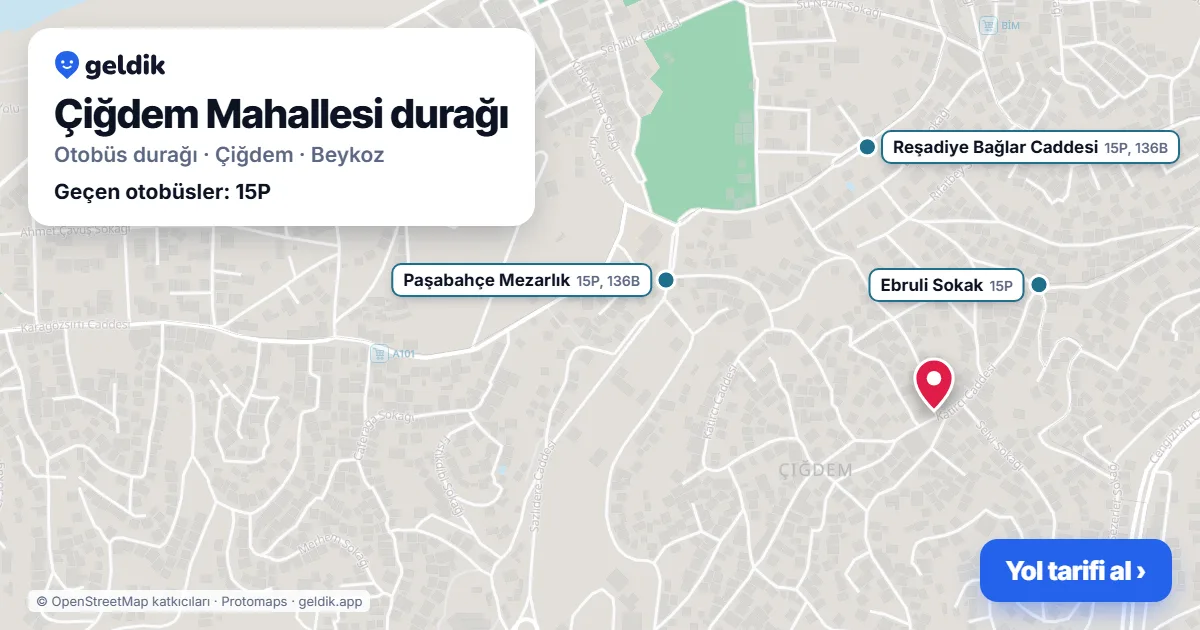 Çiğdem Mahallesi otobüs durağı haritada: konumu ve yakındaki duraklar