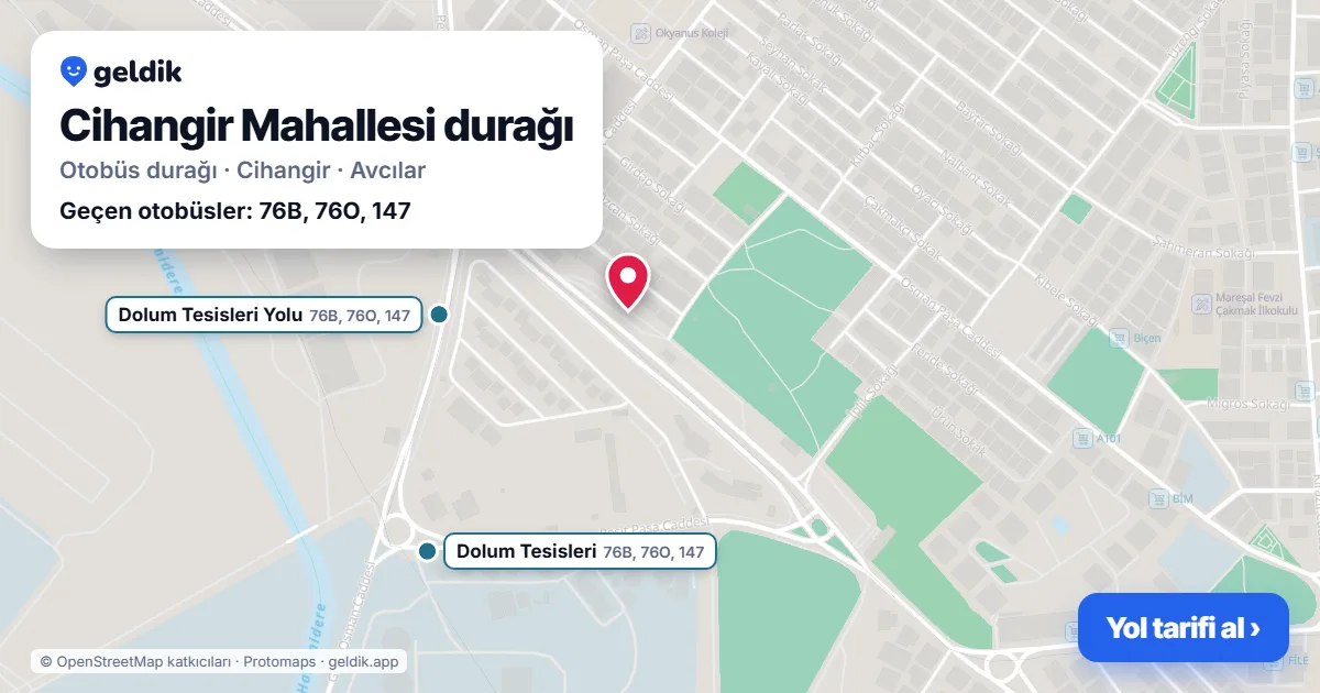 Cihangir Mahallesi otobüs durağı haritada: konumu ve yakındaki duraklar