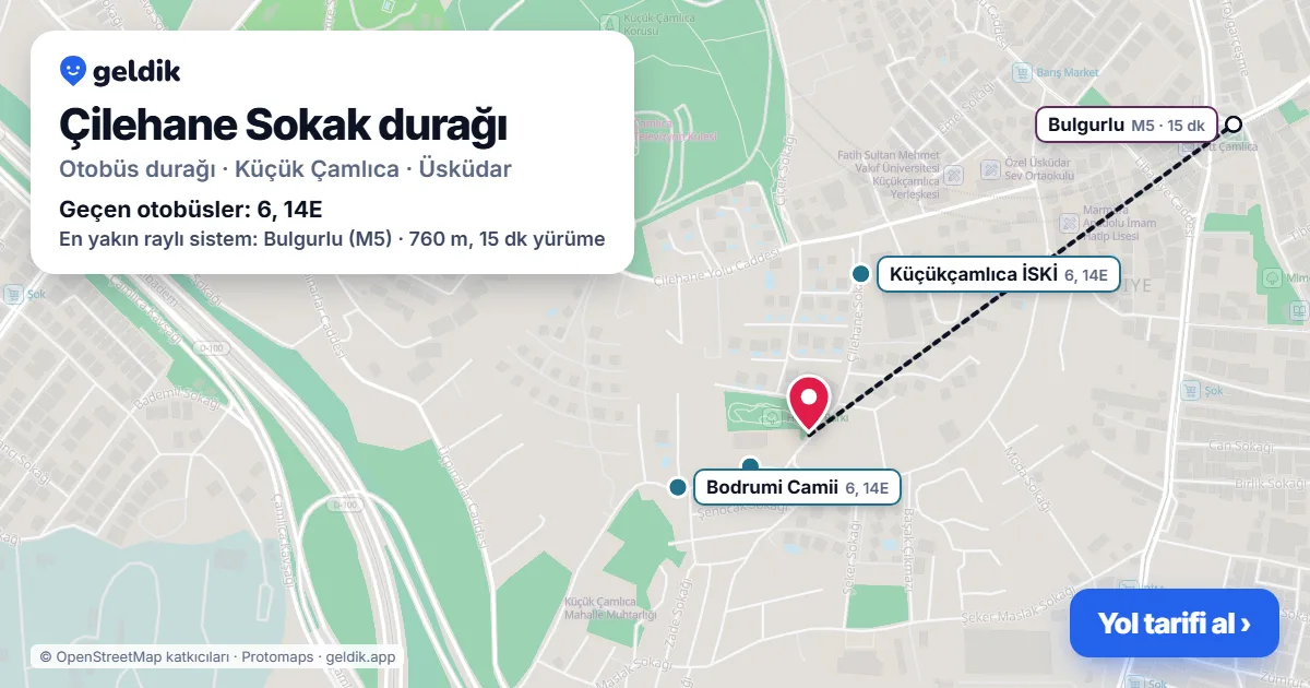 Çilehane Sokak otobüs durağı haritada: konumu ve yakındaki duraklar