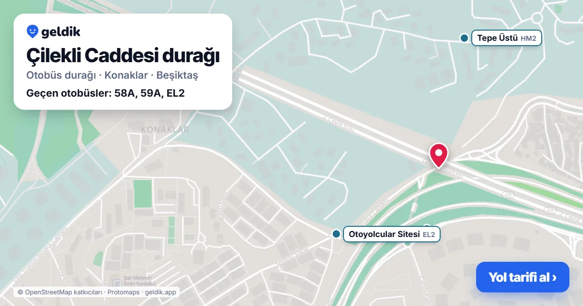 Çilekli Caddesi otobüs durağı haritada: konumu ve yakındaki duraklar