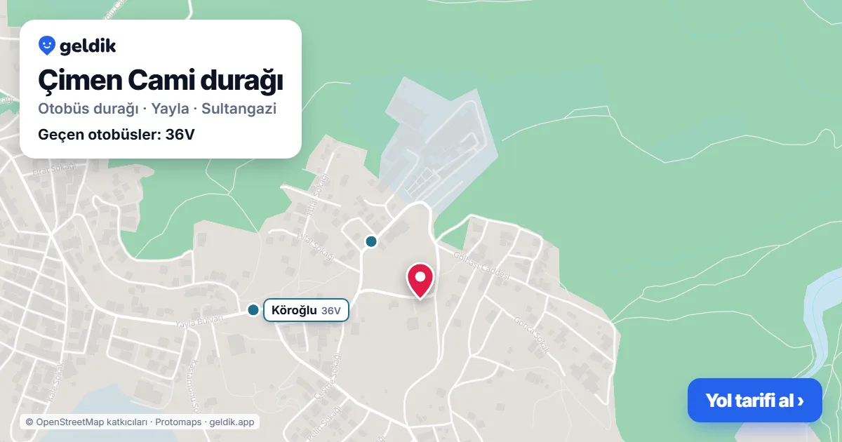 Çimen Cami otobüs durağı haritada: konumu ve yakındaki duraklar