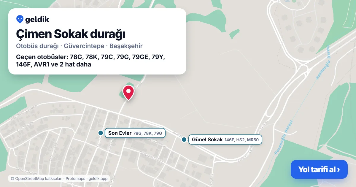Çimen Sokak otobüs durağı haritada: konumu ve yakındaki duraklar