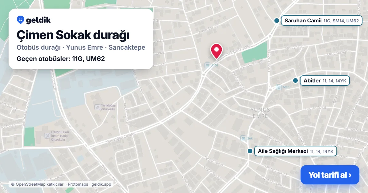 Çimen Sokak otobüs durağı haritada: konumu ve yakındaki duraklar