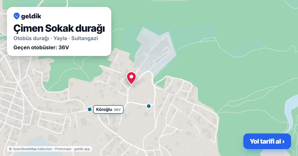Çimen Sokak otobüs durağı haritada: konumu ve yakındaki duraklar