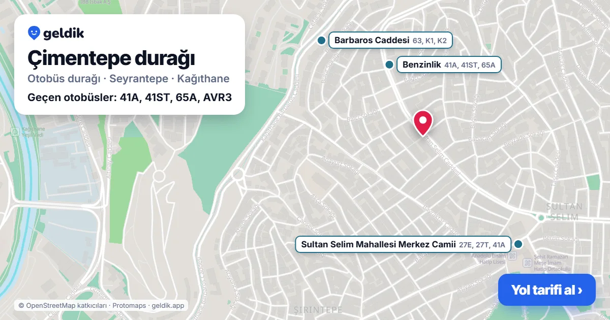 Çimentepe otobüs durağı haritada: konumu ve yakındaki duraklar