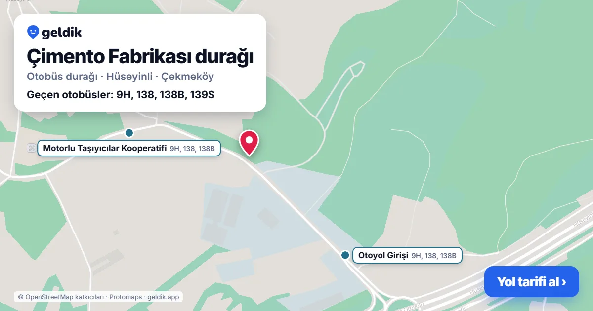 Çimento Fabrikası otobüs durağı haritada: konumu ve yakındaki duraklar