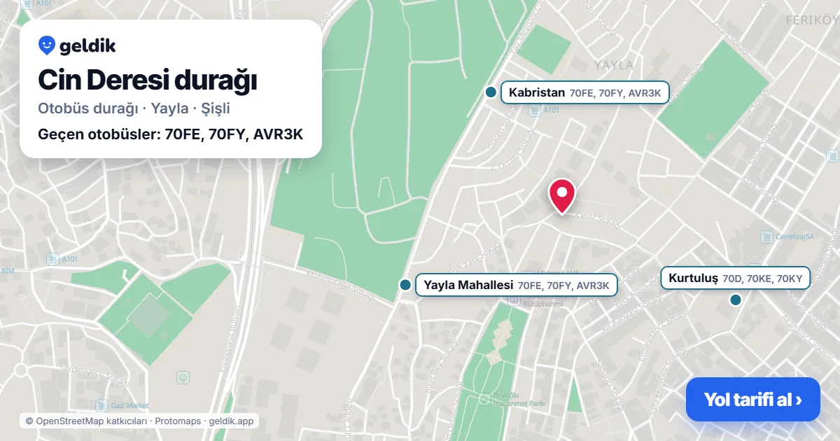Cin Deresi otobüs durağı haritada: konumu ve yakındaki duraklar