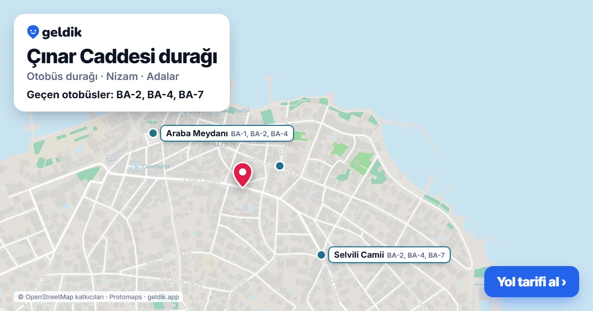 Çınar Caddesi otobüs durağı haritada: konumu ve yakındaki duraklar