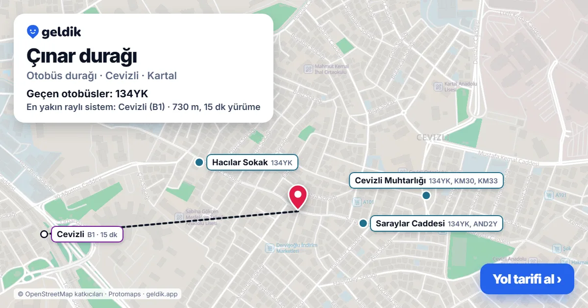 Çınar otobüs durağı haritada: konumu ve yakındaki duraklar