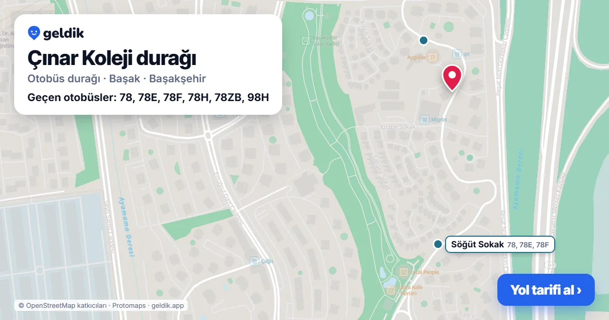Çınar Koleji otobüs durağı haritada: konumu ve yakındaki duraklar