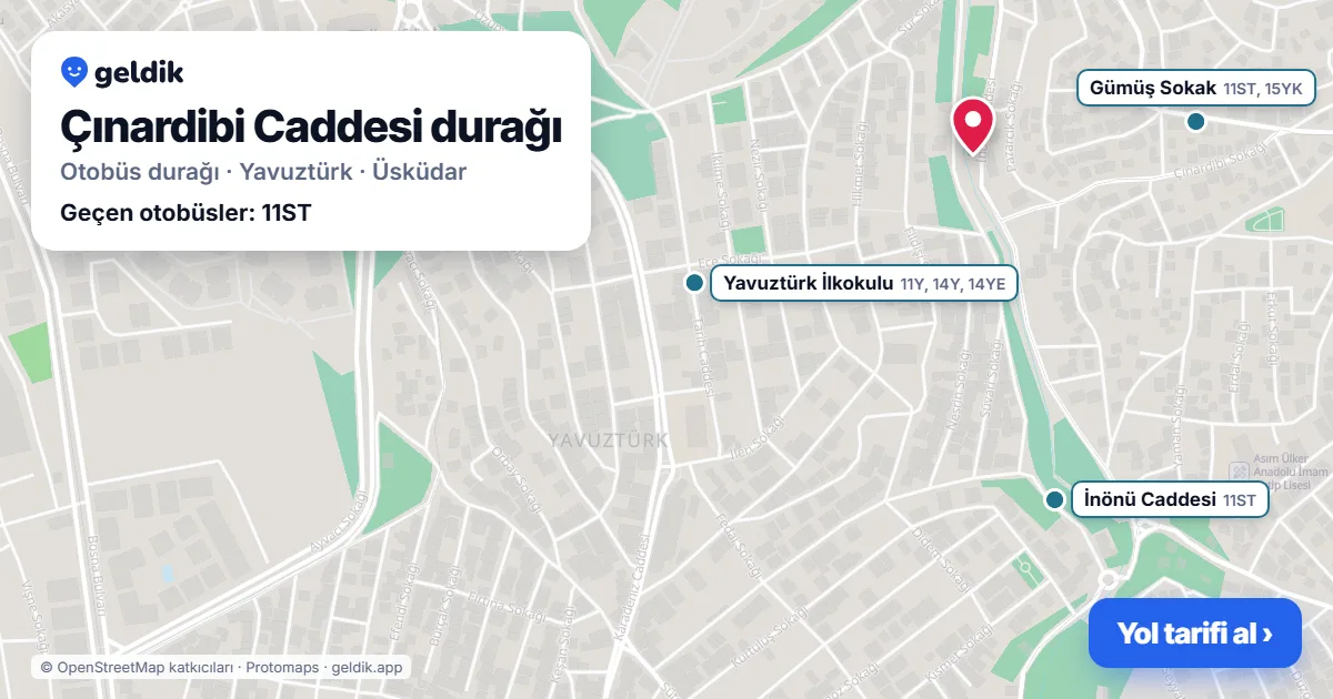 Çınardibi Caddesi otobüs durağı haritada: konumu ve yakındaki duraklar