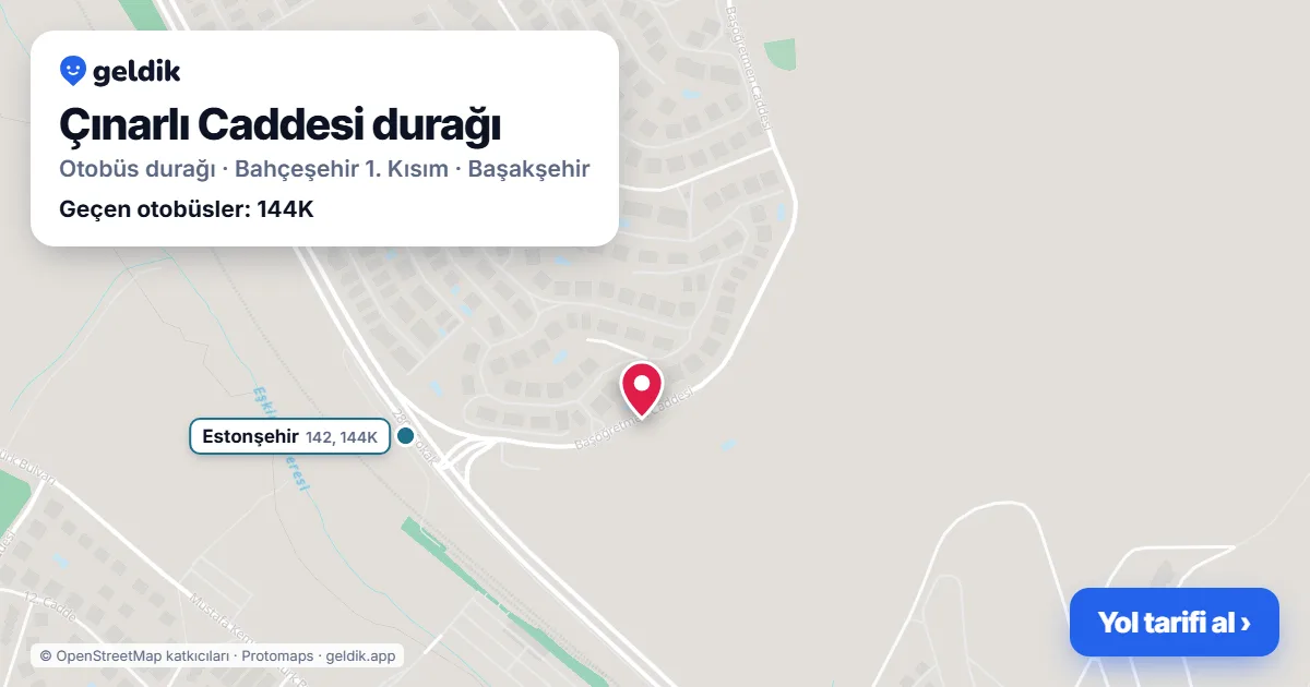 Çınarlı Caddesi otobüs durağı haritada: konumu ve yakındaki duraklar