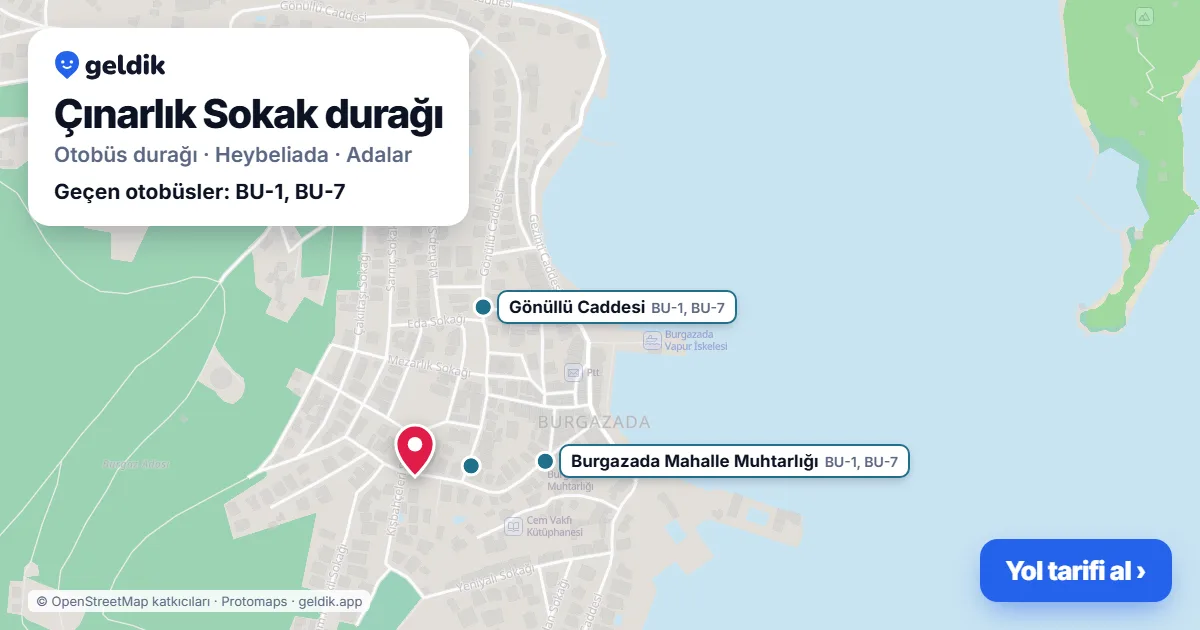 Çınarlık Sokak otobüs durağı haritada: konumu ve yakındaki duraklar