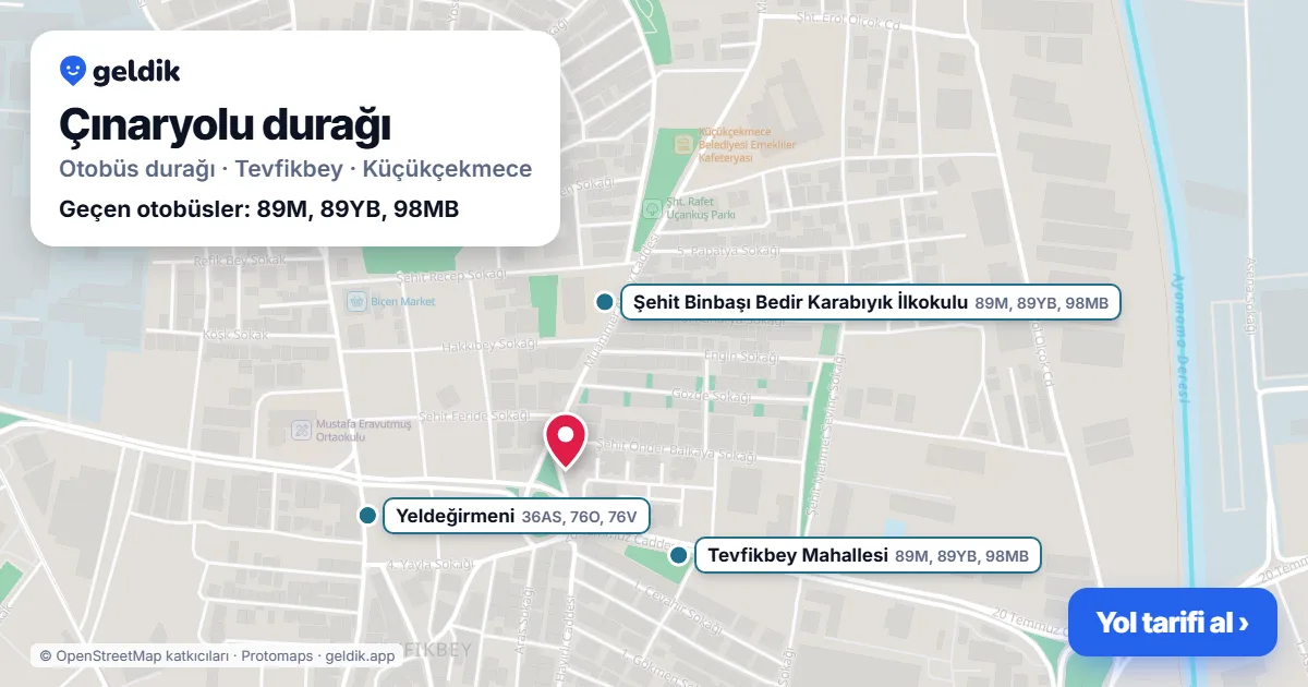 Çınaryolu otobüs durağı haritada: konumu ve yakındaki duraklar