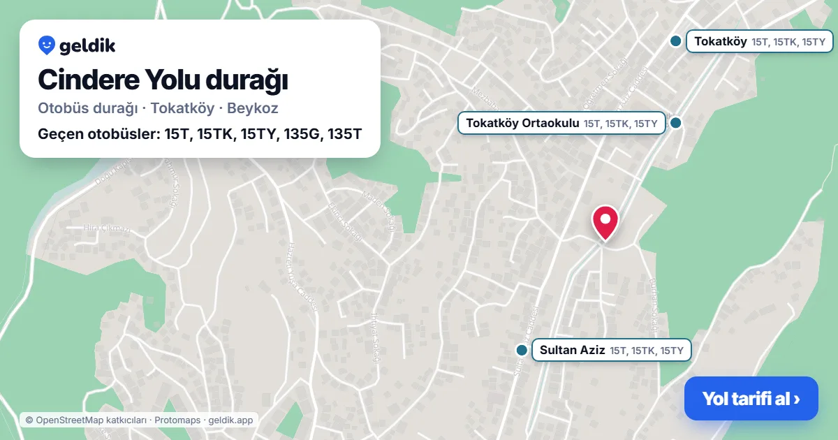 Cindere Yolu otobüs durağı haritada: konumu ve yakındaki duraklar