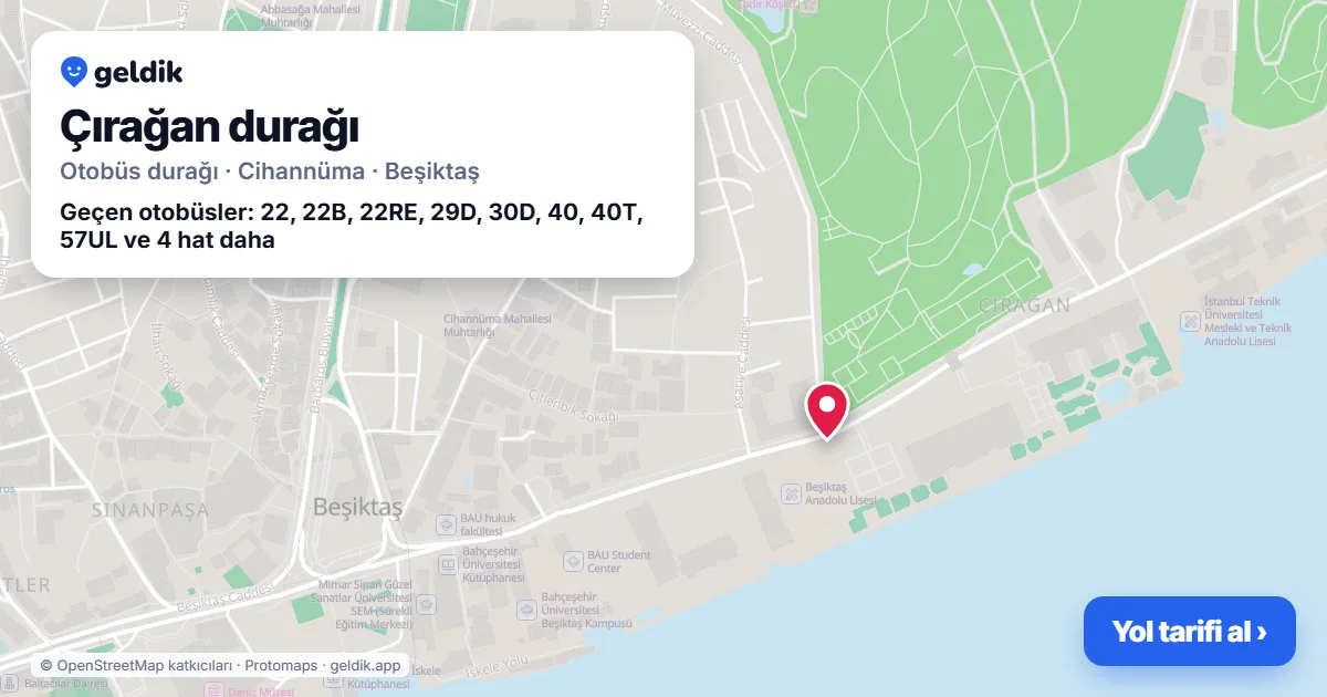Çırağan otobüs durağı haritada: konumu ve yakındaki duraklar