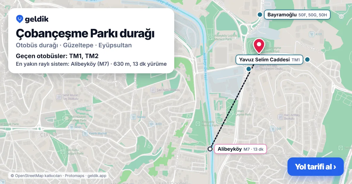 Çobançeşme Parkı otobüs durağı haritada: konumu ve yakındaki duraklar