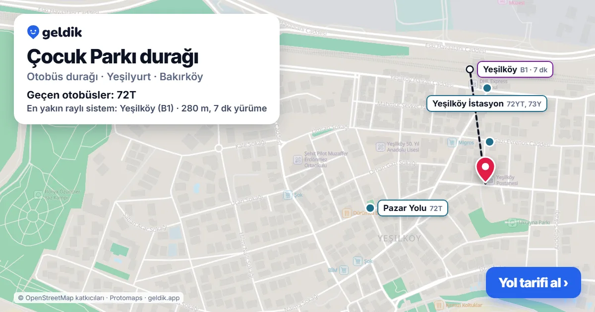Çocuk Parkı otobüs durağı haritada: konumu ve yakındaki duraklar