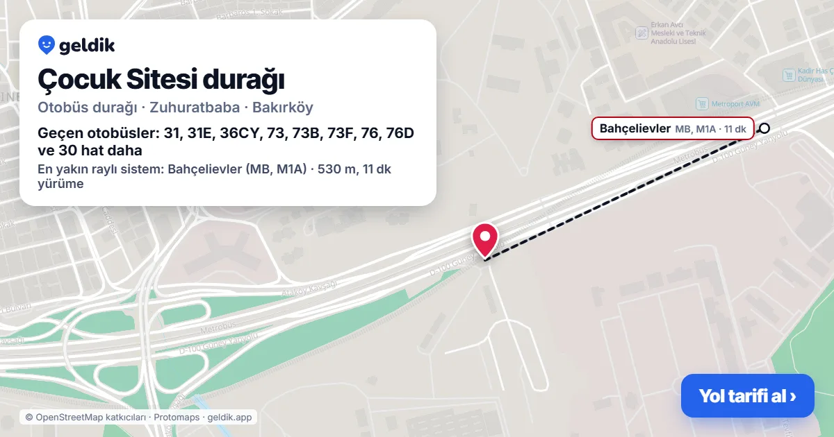 Çocuk Sitesi otobüs durağı haritada: konumu ve yakındaki duraklar