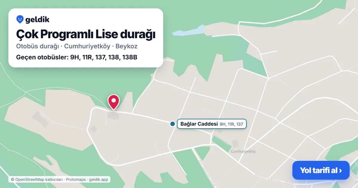 Çok Programlı Lise otobüs durağı haritada: konumu ve yakındaki duraklar