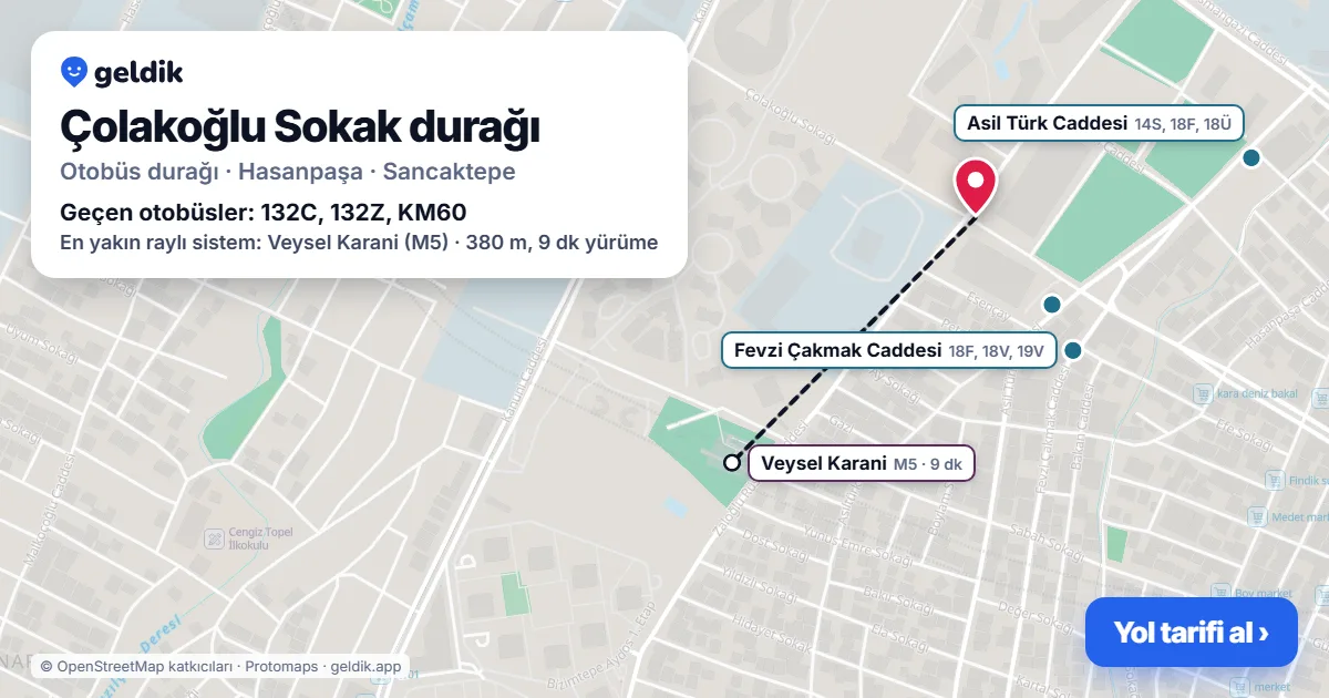 Çolakoğlu Sokak otobüs durağı haritada: konumu ve yakındaki duraklar