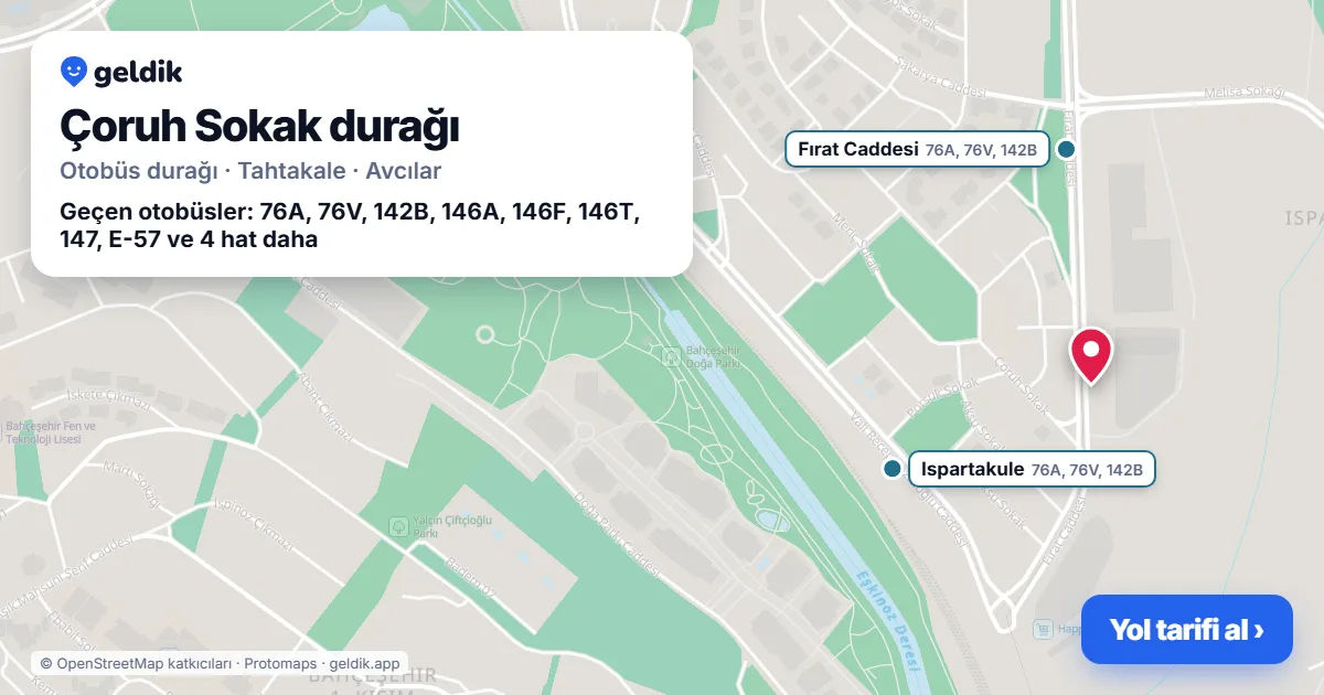 Çoruh Sokak otobüs durağı haritada: konumu ve yakındaki duraklar