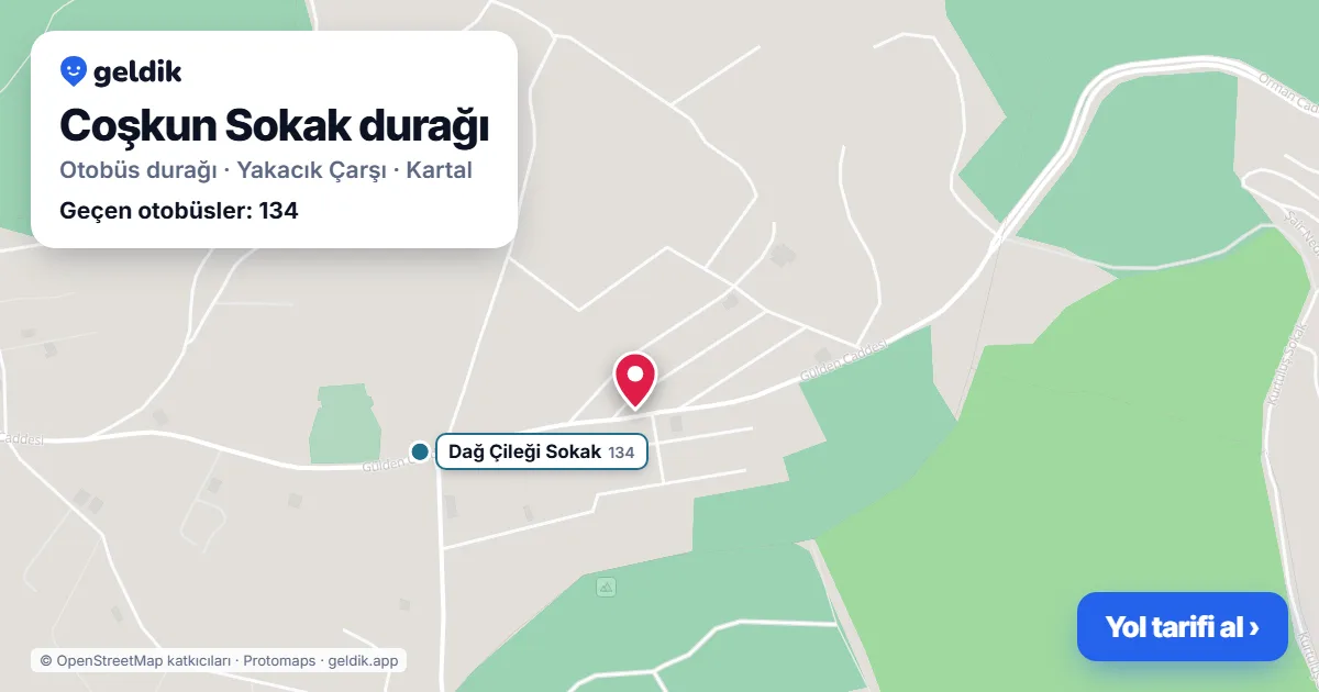Coşkun Sokak otobüs durağı haritada: konumu ve yakındaki duraklar
