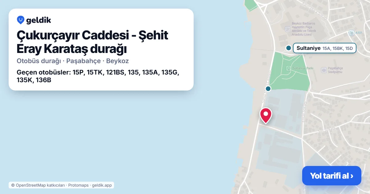 Çukurçayır Caddesi - Şehit Eray Karataş otobüs durağı haritada: konumu ve yakındaki duraklar