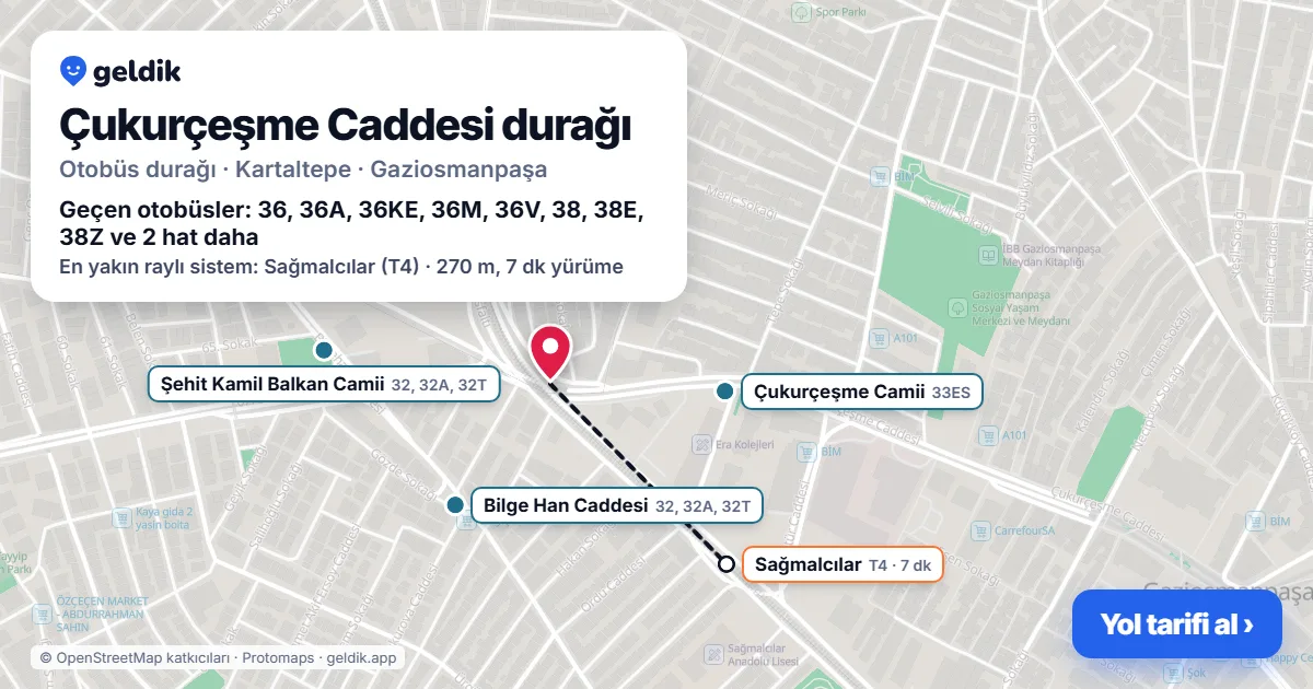 Çukurçeşme Caddesi otobüs durağı haritada: konumu ve yakındaki duraklar